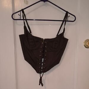 White Fox Boutique | Dark Brown Lace-Up Crop Top